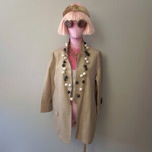 NWT Saiph gold tone metallic sheen shimmer tan camel brown open front blazer, L